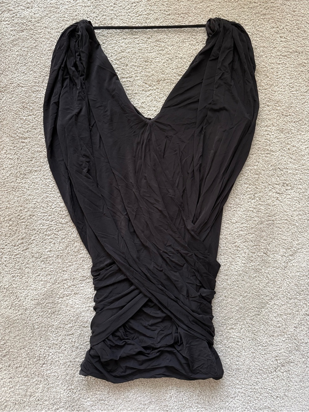 BCBGMaxAzria Black V-Neck Draped Wrapped Front Dress